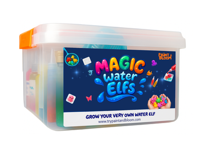 Container of Magic Water Elves with colorful packaging on a white background-fr-de