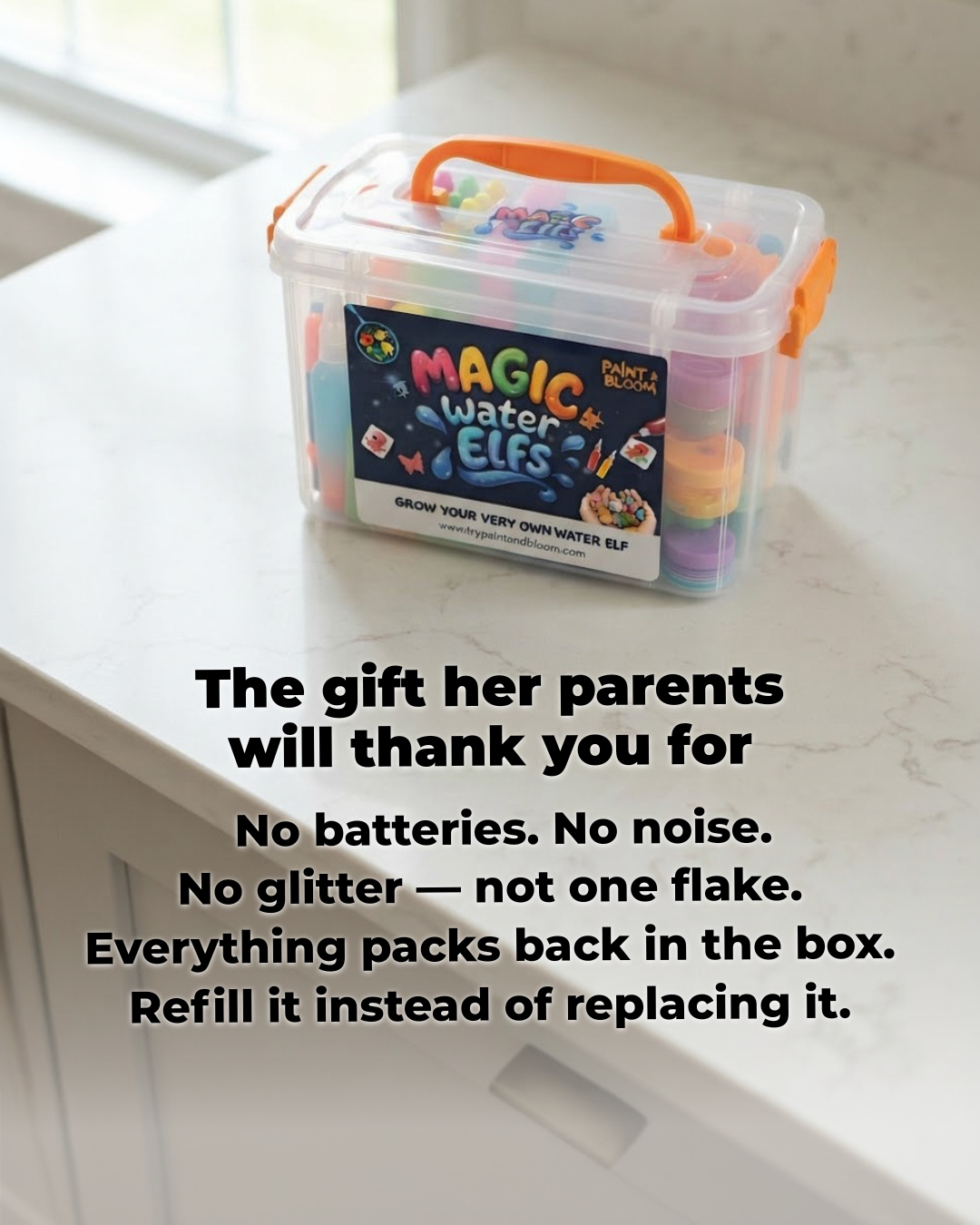 Grandmother watching her granddaughter make water creatures with the Magic Water Elf Kit